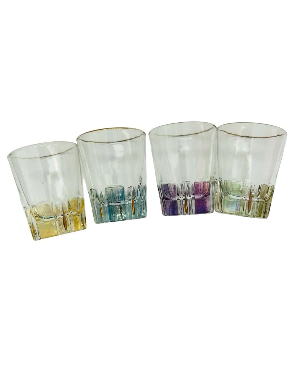 Colored Glass Shot Glasses with Gold Rim Set of 4